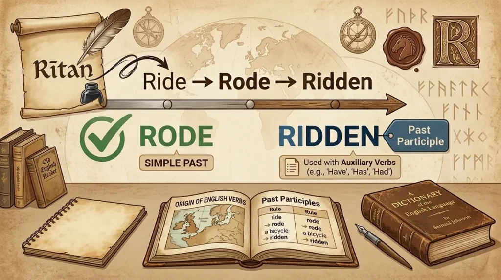 The Origin of Ridden or Rode