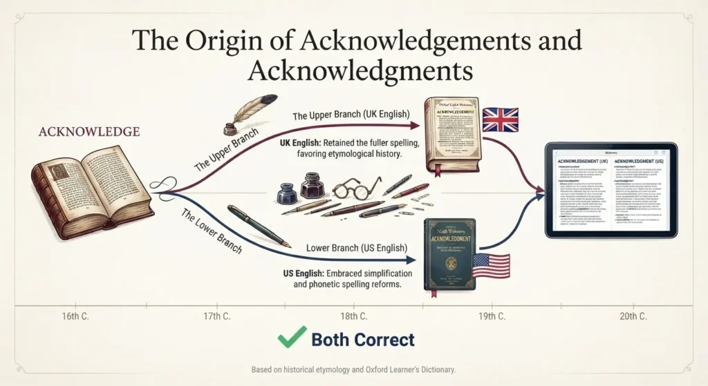 The Origin of Acknowledgements and Acknowledgments